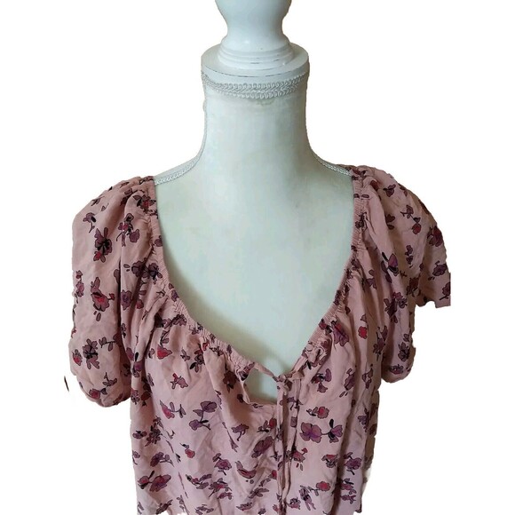 Studio B by Bobeau plus sz 2X Blouse Pink and Purple floral print ss top - Picture 2 of 5